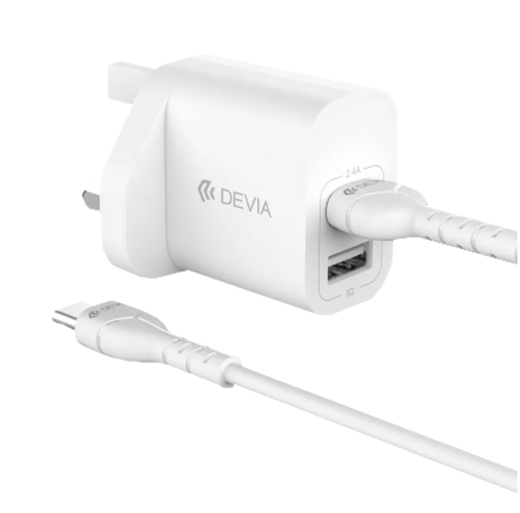 Devia - 2.4A Dual USB Plug & 1m USB-C Cable