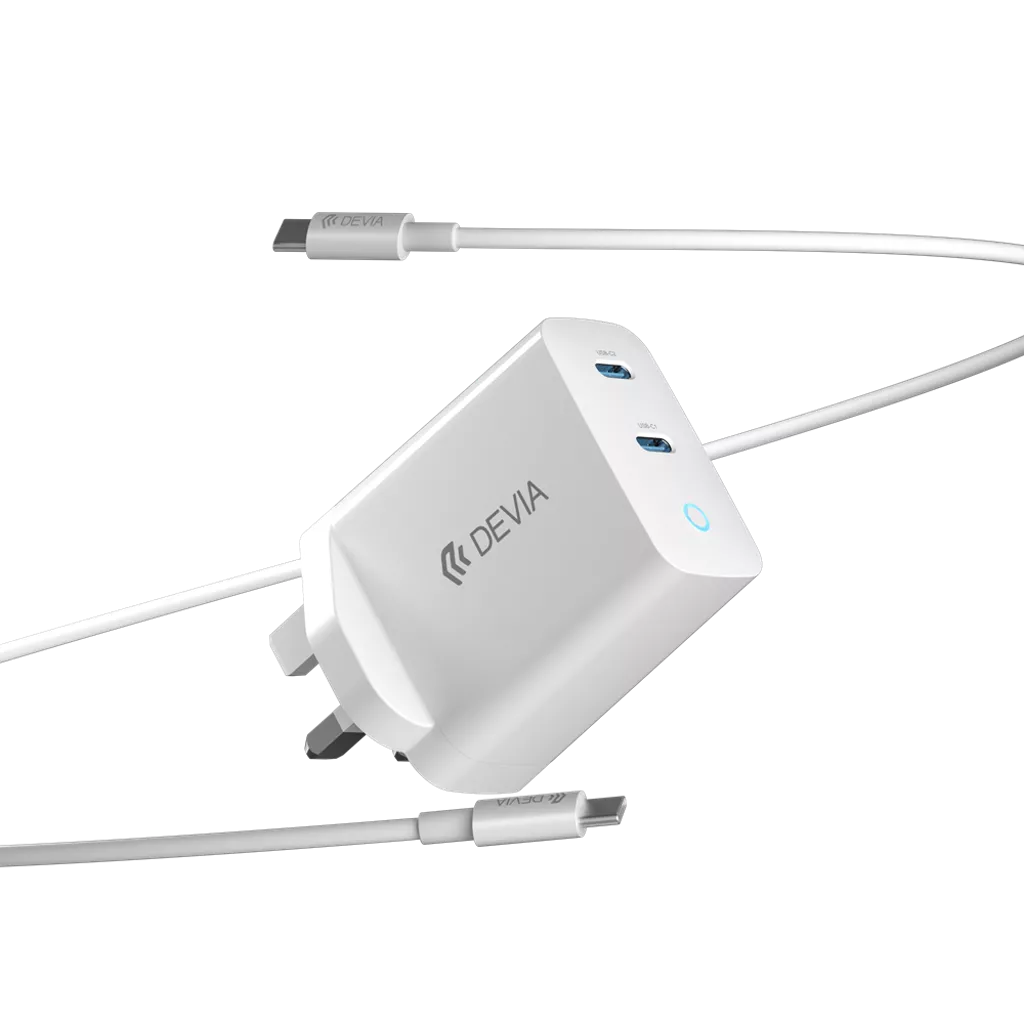 Devia - 45W GaN Dual USB-C Charging Plug & 1.5m USB-C Cable