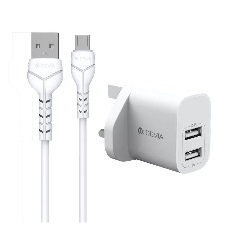 Devia - 2.4A Dual USB Plug & 1m MicroUSB Cable