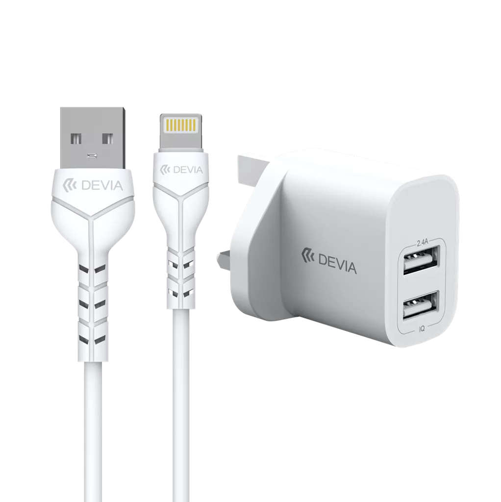 Devia - 2.4A Dual USB Plug & 1m Non-MFI Lightning Cable