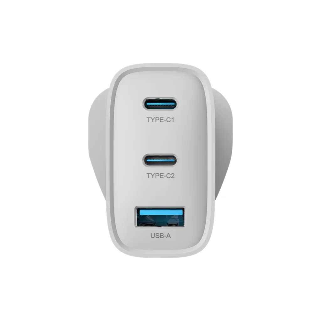 Devia - 65W GaN USB-C PD & QC4.0 3-Pin UK Mini Charging Plug & 1.5m 100W USB-C to USB-C Cable - White