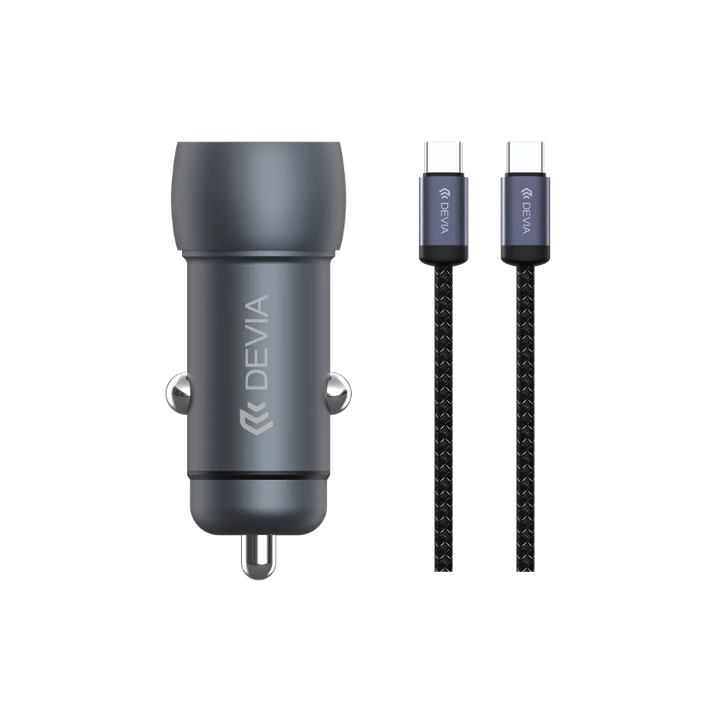 Devia - 30W PD USB-C & Qualcomm 3.0 USB Port Car Adapter & 1.2m USB-C to C Cable