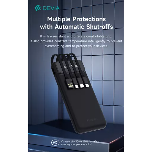 Devia - 10,000mAh Digital Display Powerbank & USB, Lightning, MicroUSB & USB-C Cable
