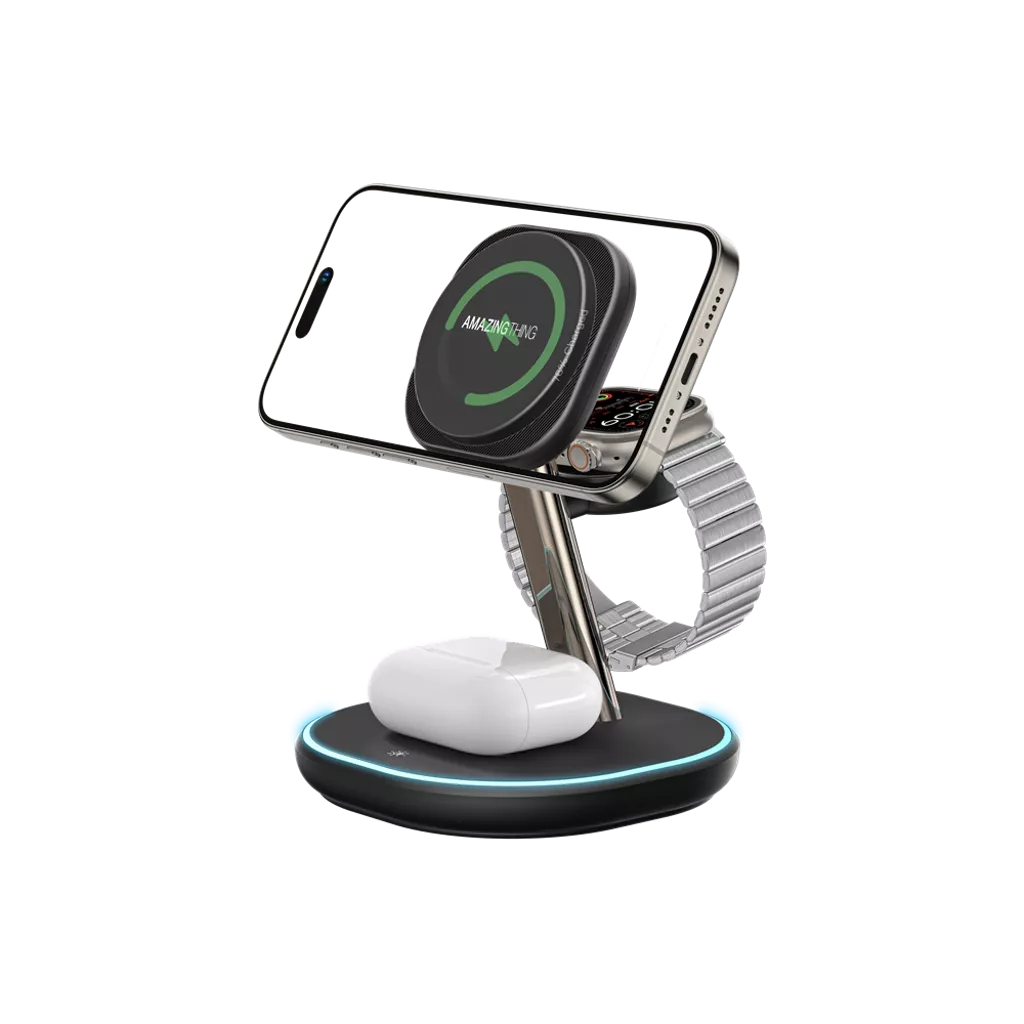 AMAZINGthing - Thunder Pro - 3-in-1 Charging MagSafe Station & Stand - Black