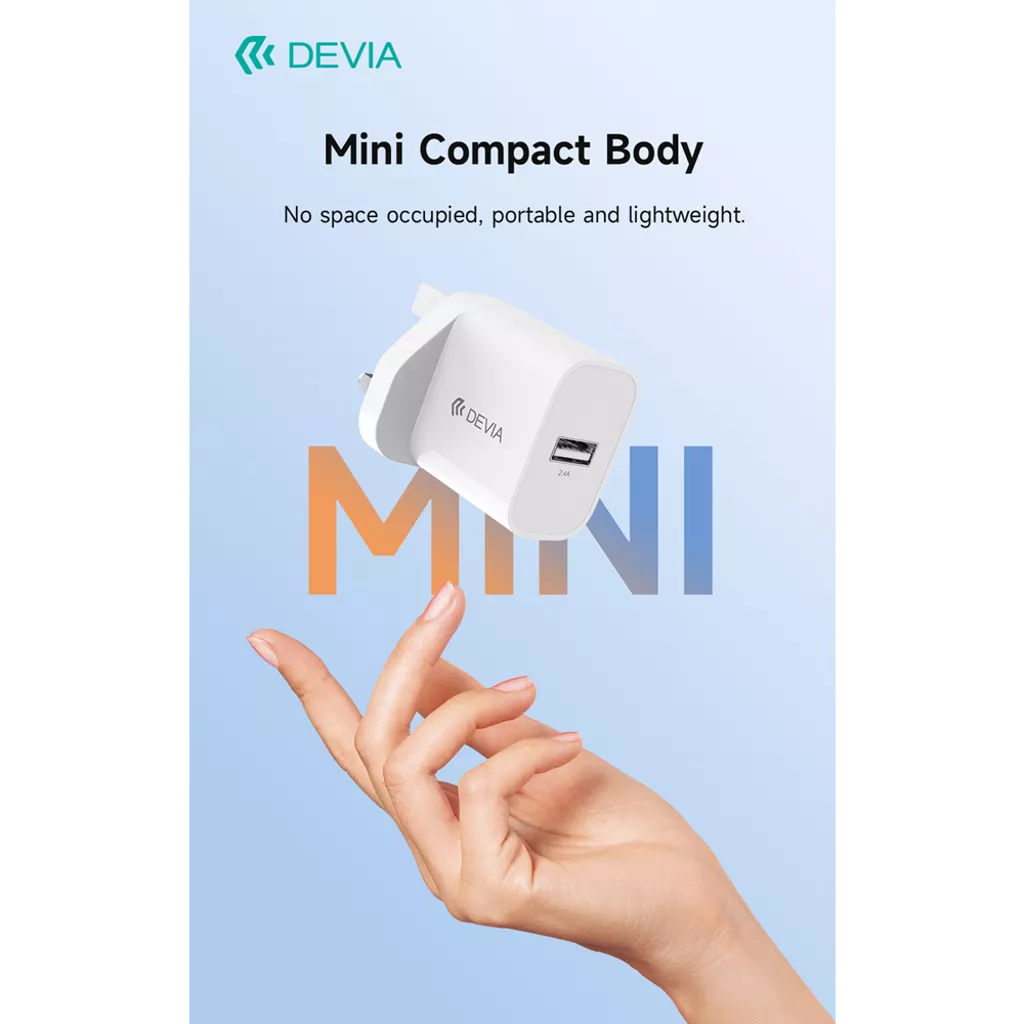 Devia - 2.4A USB 3-Pin UK Charging Plug