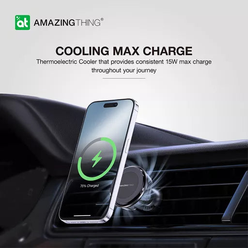 AMAZINGthing - Thermo-Cooling - RGB LED Indicator Magnetic MagSafe Universal Car Charging Mount - Black
