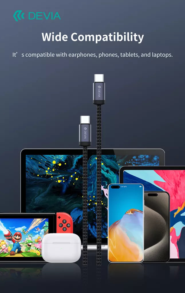 Devia - 3m (60W) Mesh Armour USB-C to USB-C Cable