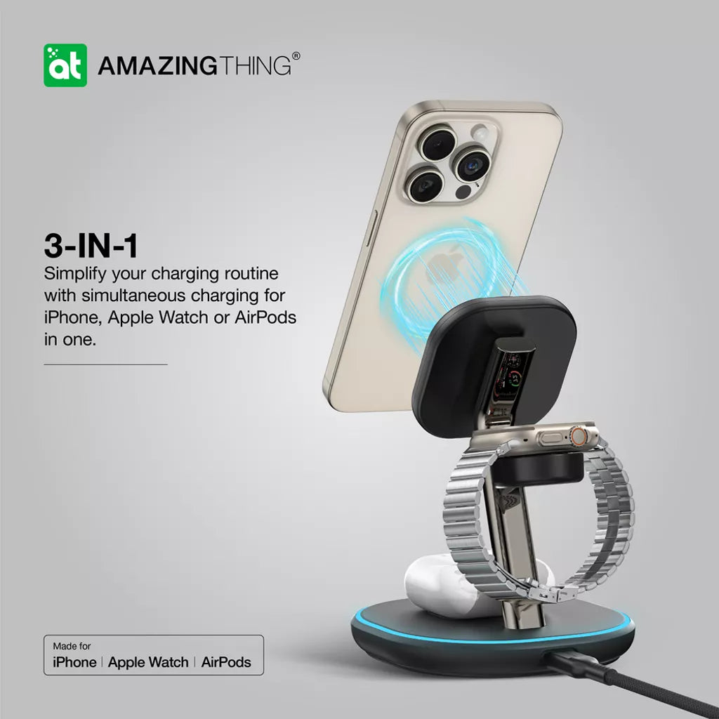 AMAZINGthing - Thunder Pro - 3-in-1 Charging MagSafe Station & Stand - Black