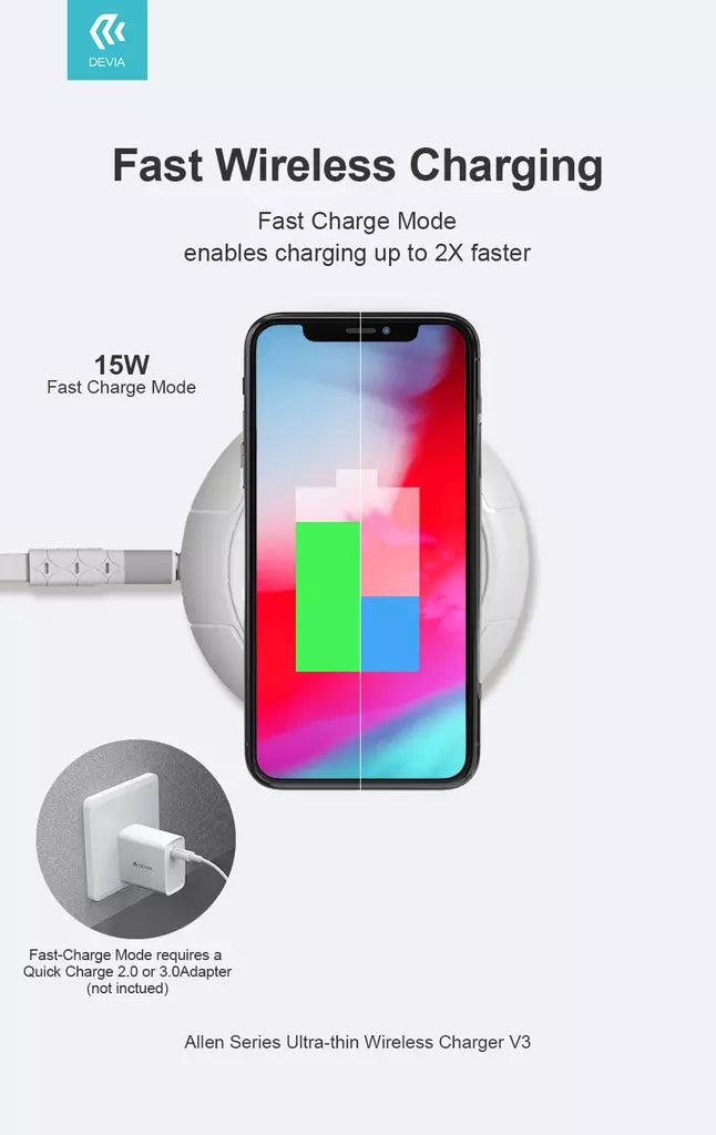 Devia - 15W Wireless Ultra Thin Charging Pad - Black