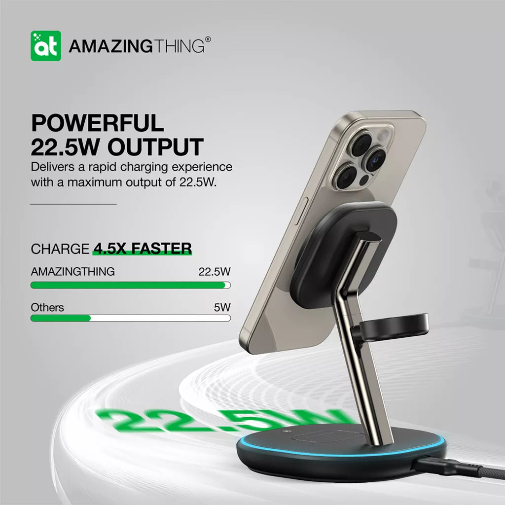 AMAZINGthing - Thunder Pro - 3-in-1 Charging MagSafe Station & Stand - Black