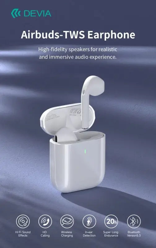 Devia - Airbuds-TWS -True Wireless Earbuds & Charging Case - White