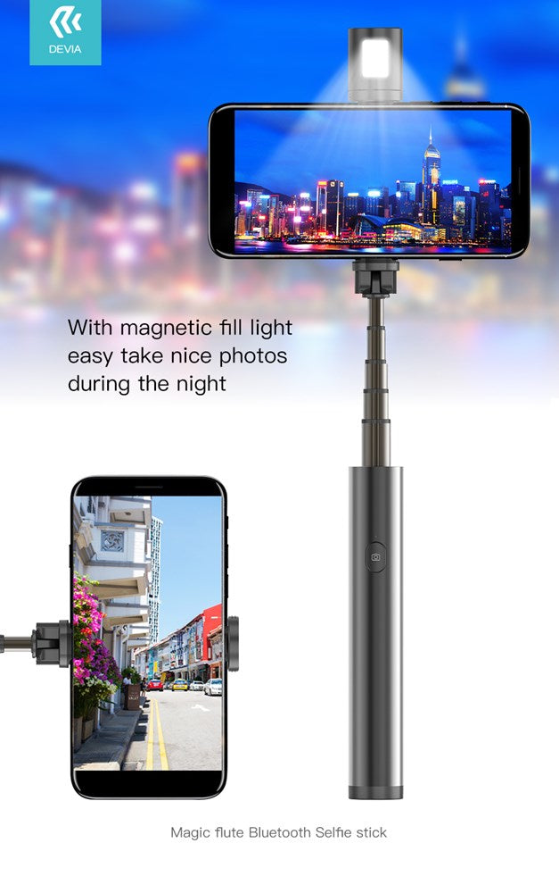 Devia - Bluetooth Magic Selfie Stick & Magnetic Selfie Light - Black