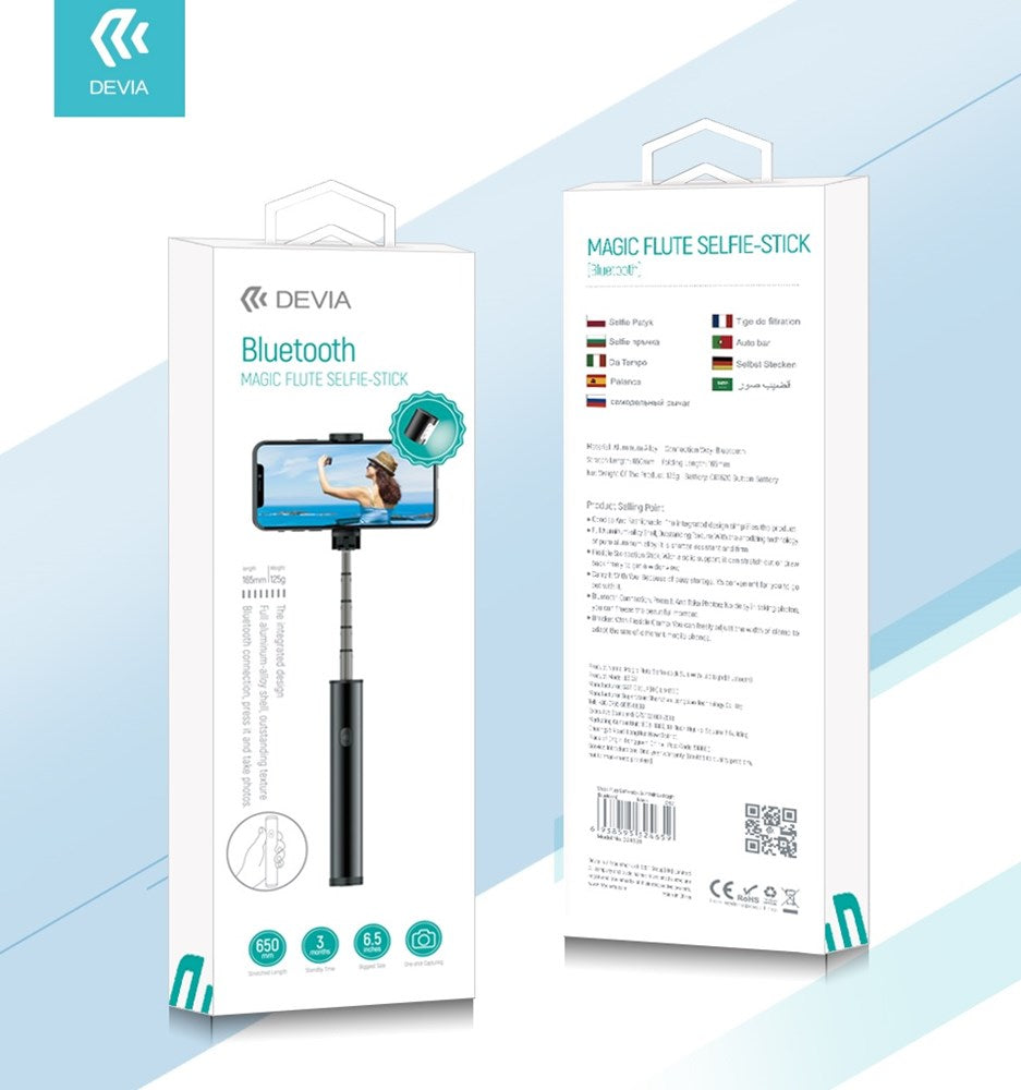 Devia - Bluetooth Magic Selfie Stick & Magnetic Selfie Light - Black