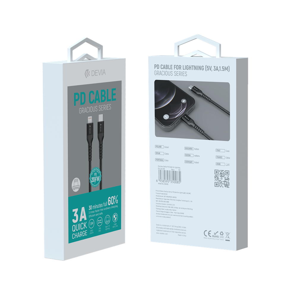 Devia - 1.5m Mesh Armour Type C to Lightning Cable - Black