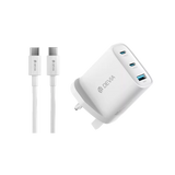 Devia - 65W GaN USB-C PD & QC4.0 3-Pin UK Mini Charging Plug & 1.5m 100W USB-C to USB-C Cable - White
