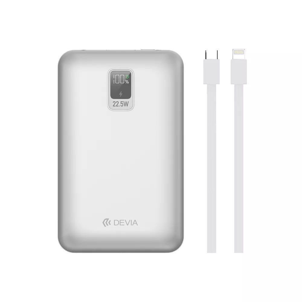 Devia - 20,000mAh 22.5W PD Mini Powerbank, Lightning & USB-C Cable - Silver