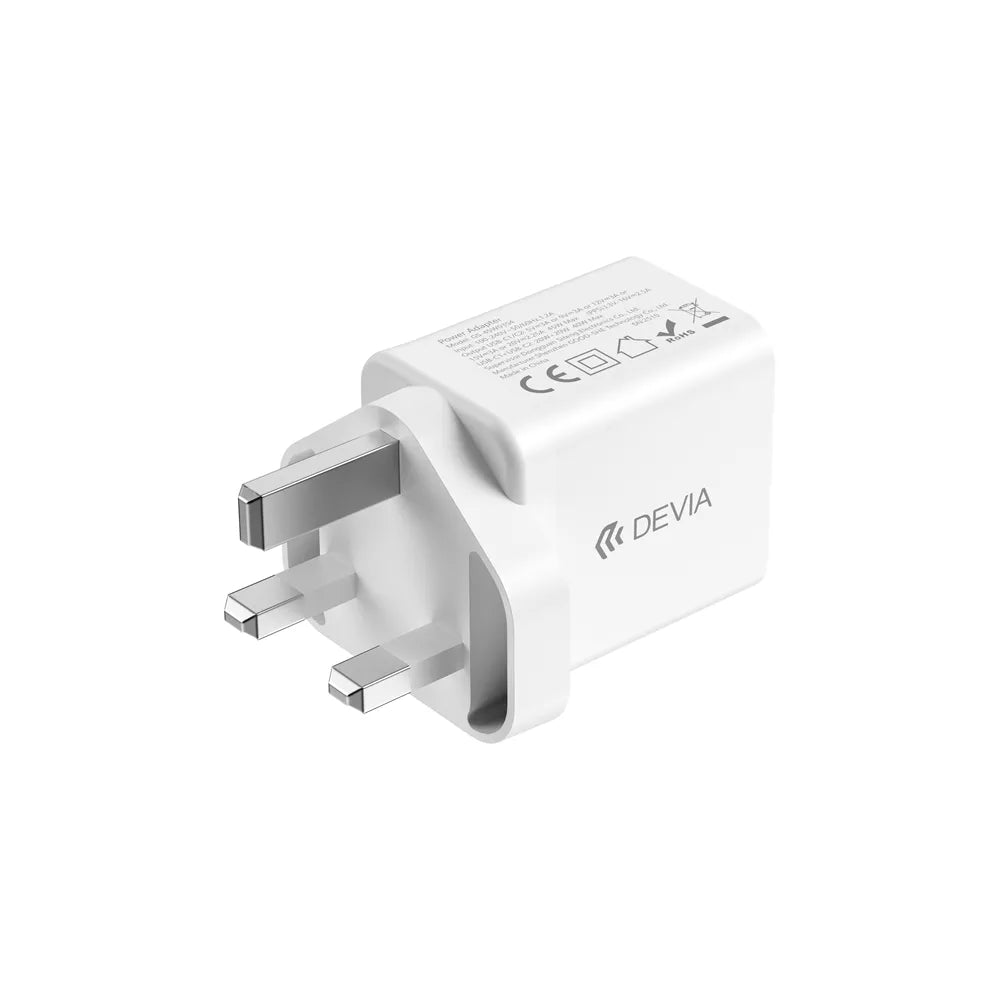 Devia - 45W GaN Dual USB-C Power Delivery 3-Pin UK Charging Plug - White