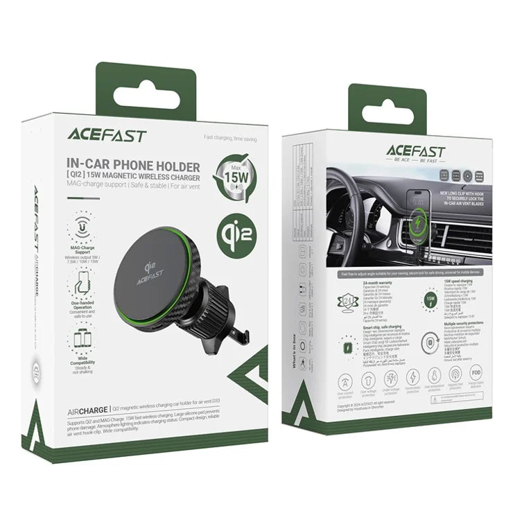 Acefast - 15W Qi2 MagSafe Magnetic Charging Car Vent Holder - Black