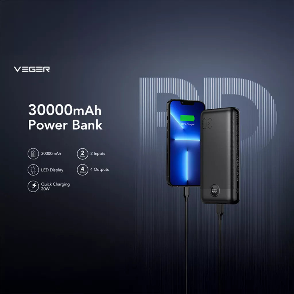 Veger - L30 - 30,000mAh 20W PD Digital Display Powerbank