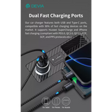 Devia - 30W PD USB-C & Qualcomm 3.0 USB Port Car Adapter & 1.2m USB-C to C Cable