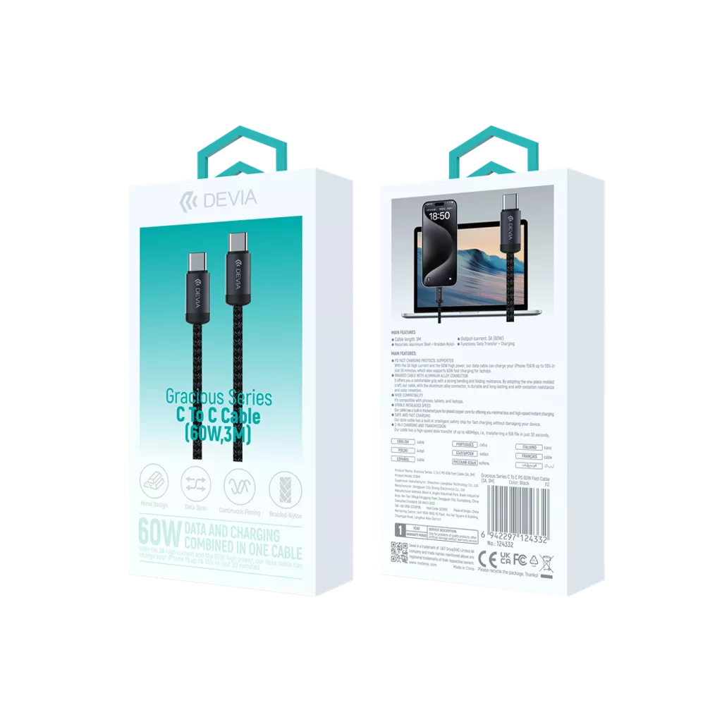 Devia - 3m (60W) Mesh Armour USB-C to USB-C Cable