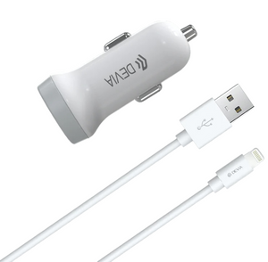 Devia - 3.1A Dual USB Port Car Adapter & 1m Lightning Cable - White