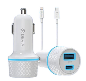 Devia - 20W USB-C & Qualcomm 3.0 USB Port In Car Adapter & Cable