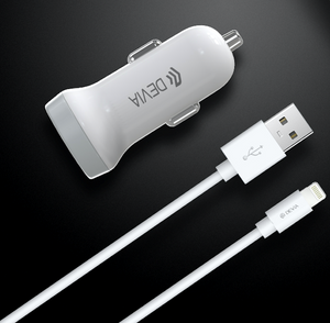 Devia - 3.1A Dual USB Port Car Adapter & 1m Lightning Cable - White